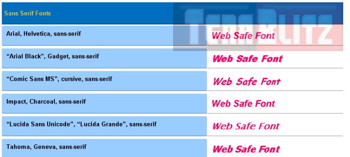 CSS Web Safe Fonts Cheat Sheet