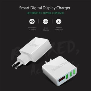Fireproof Portable 3-Port USB Charger Travel Adapter with LED Display